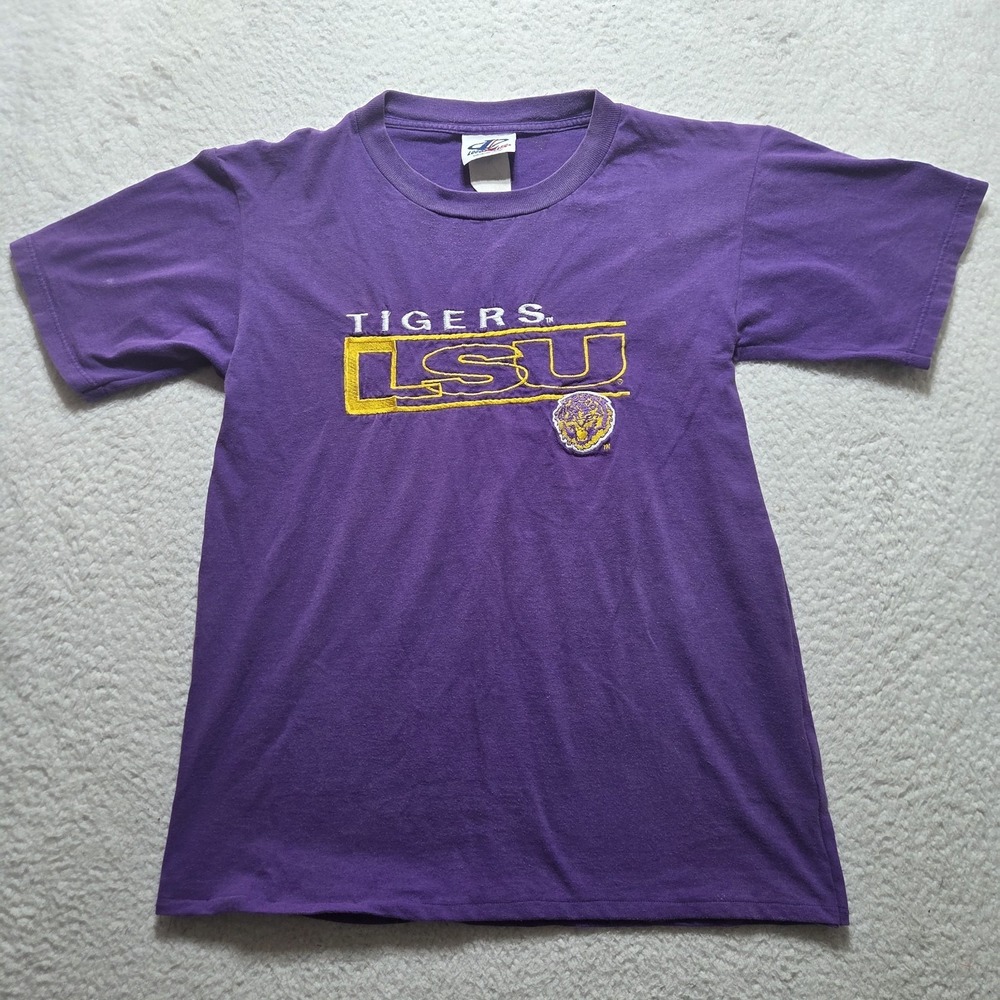 vintage 90s LSU Tigers NCAA T-Shirt Logo Athletics Embroidered Size Large